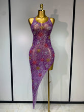 Women Sexy Mesh See Through Stretchy Sparkly Rhinestone Performance Costume Stage Dancer Nightclub Party Luxury Birthday Dress